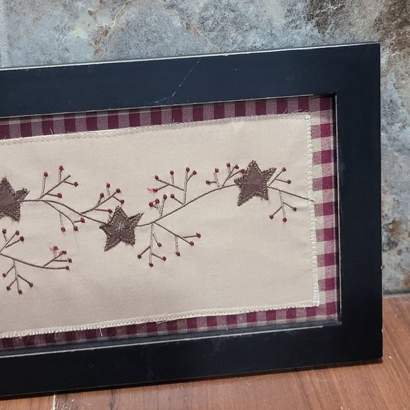 Home Goods Framed Embroidered Star Berries Fabric Wall Hanging Decor - Picture 9 of 11